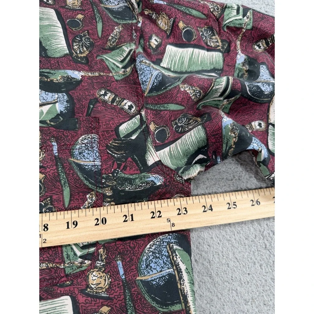 Vintage Bensi Hawaiian Shirt Mens XL Red Silk Button Up Camp Short Sleeve AOP - Picture 7 of 9